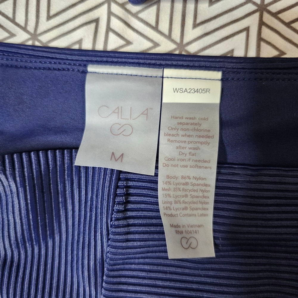 CALIA Womens Opulent Blue Rib High Rise Bikini Set Tummy Control Size M NEW - Picture 9 of 10